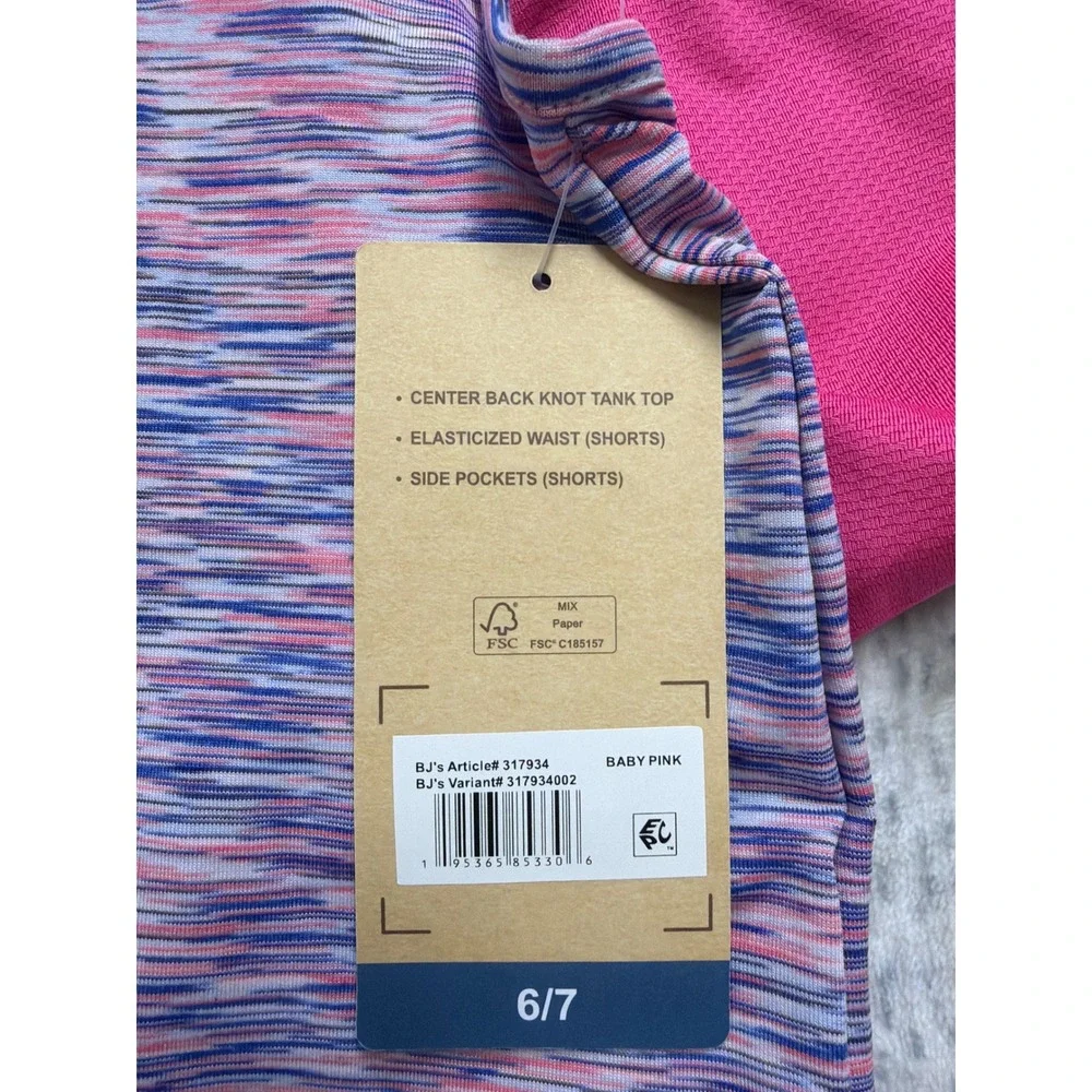 ZeroXposur‎ Girls 2PC Active Set Back Knot Tank Top Shorts Pink Space Dye 6/7